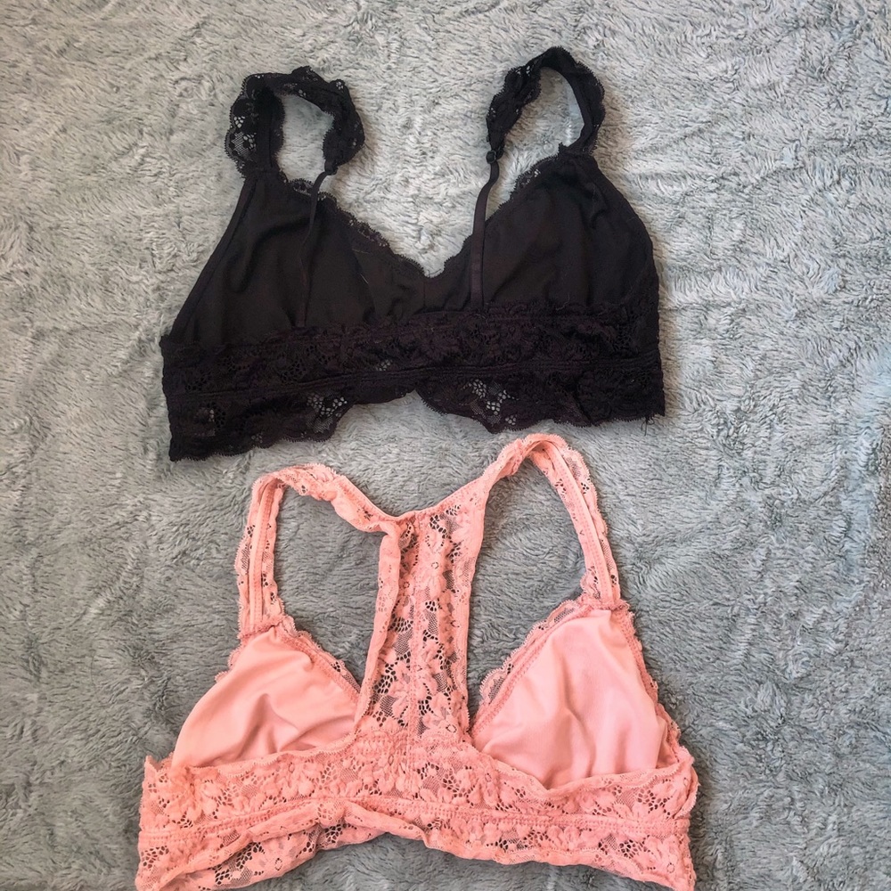 Bundle Large Lace Poof Lined Bralettes Pink Black